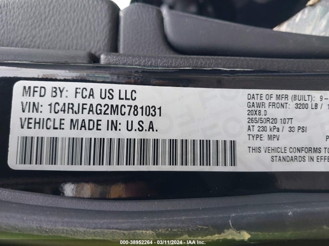 1C4RJFAG2MC781031 Jeep Grand Cherokee Laredo X 4x4