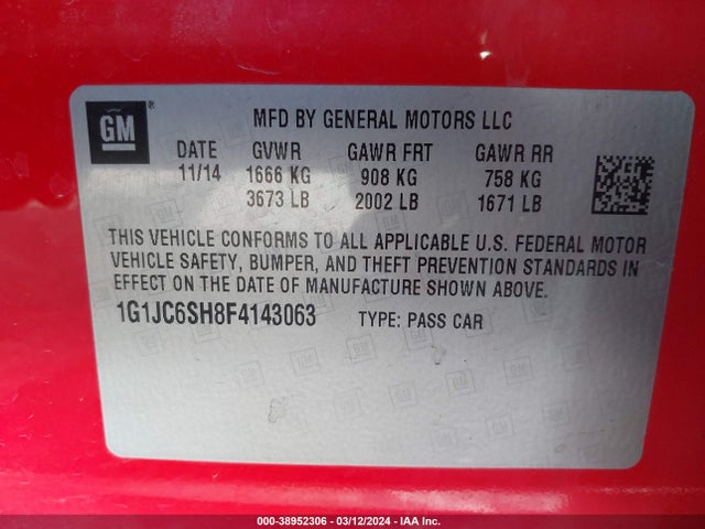Chevrolet Sonic Lt Auto 2015 1G1JC6SH8F4143063 Image 9