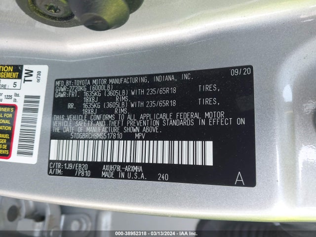 Toyota Highlander Hybrid Xle 2021 5TDGBRCH8MS517810 Image 9