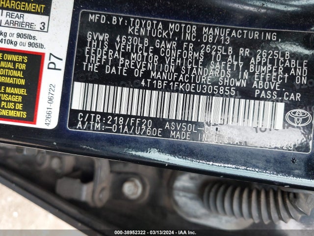 Toyota CAMRY SE 2014 4T1BF1FK0EU305855 Image 9