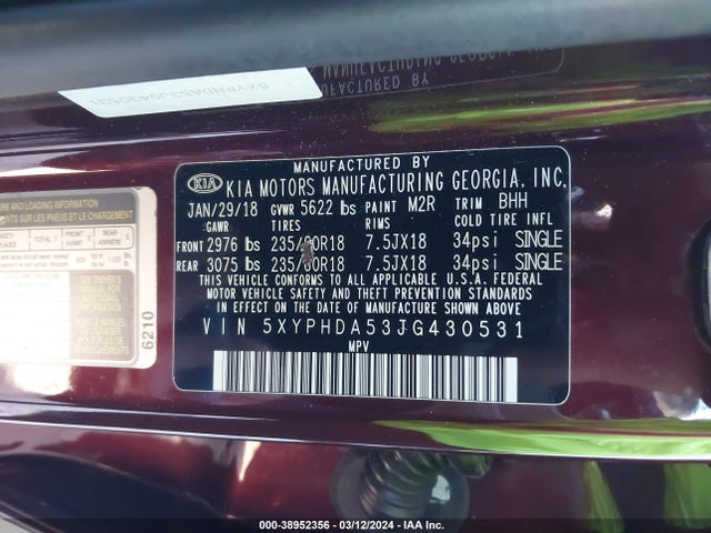 KIA Sorento 3.3l Ex 2018 5XYPHDA53JG430531 Image 9
