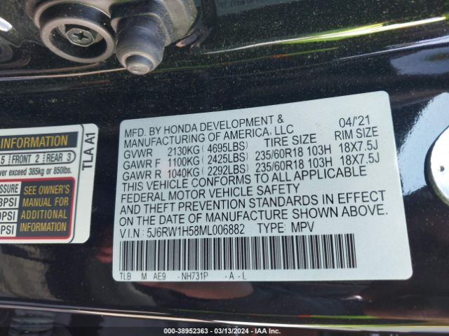 5J6RW1H58ML006882 Honda Cr-v 2wd Ex