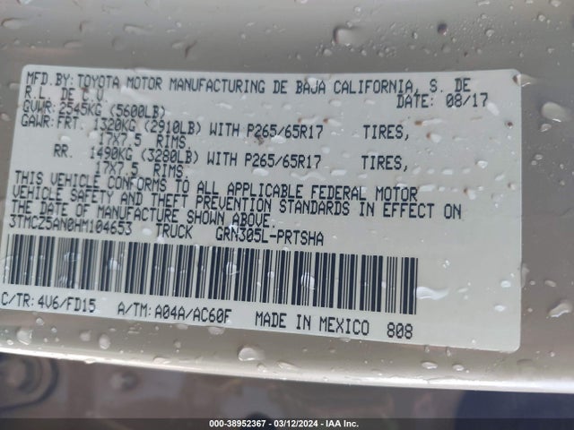 Toyota Tacoma Trd Sport 2017 3TMCZ5AN0HM104653 Image 9