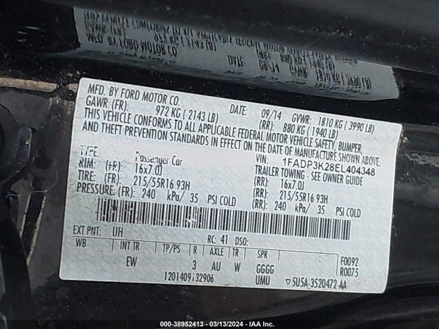 Ford FOCUS SE 2014 1FADP3K28EL404348 Image 9