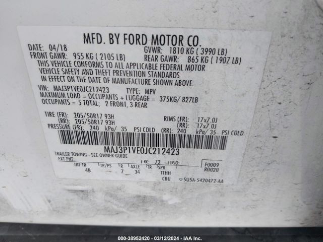 MAJ3P1VE0JC212423 Ford Ecosport Titanium