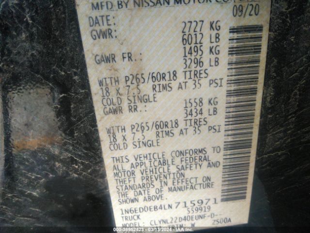 1N6ED0EB4LN715971 Nissan Frontier Sv 4x4
