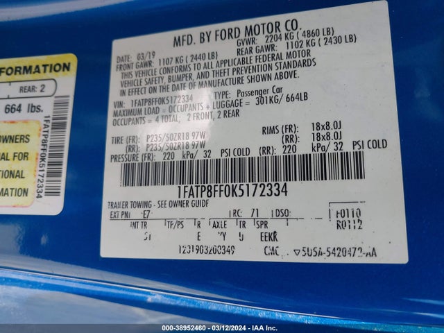 Ford Mustang Gt Premium 2019 1FATP8FF0K5172334 Image 9