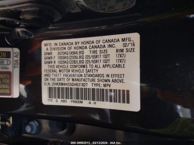 Honda CR-V EX 2016 2HKRM4H55GH631827 Image 9