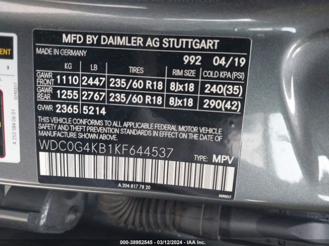 2019 MERCEDES-BENZ GLC 300 WDC0G4KB1KF644537 Photo 8