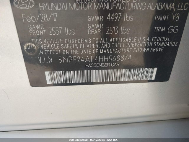 Hyundai Sonata 2017 5NPE24AF4HH568874 Image 9