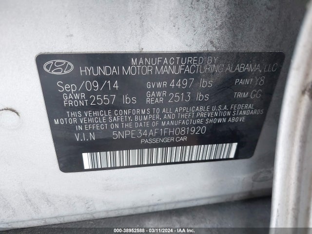 Hyundai Sonata Sport 2015 5NPE34AF1FH081920 Image 9