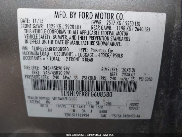 1LNHL9EK8FG608580 Lincoln MKS