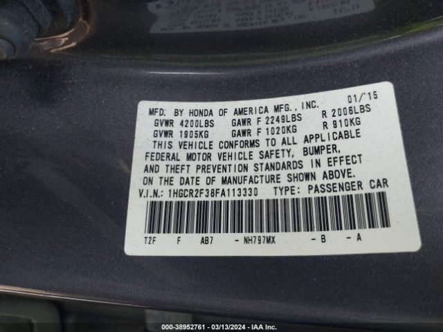 1HGCR2F38FA113330 Honda ACCORD LX