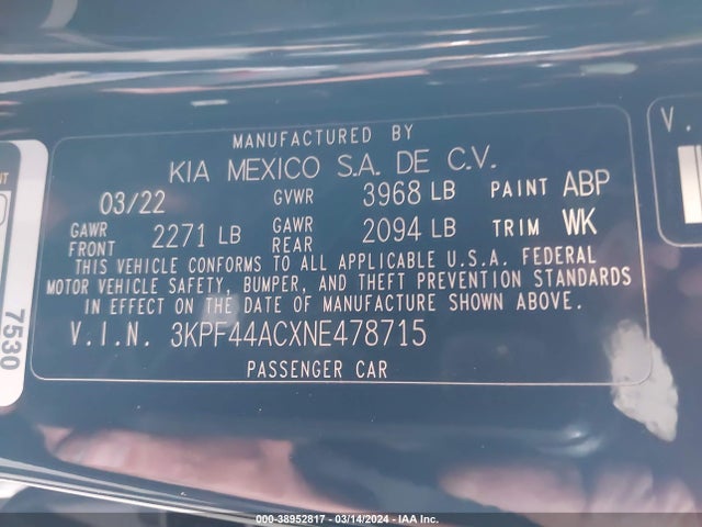 KIA FORTE GT 2022 3KPF44ACXNE478715 Image 9