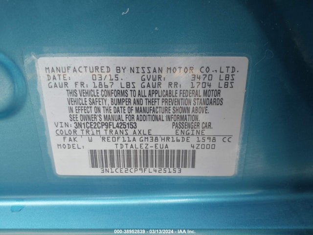 Nissan Versa Note Sl 2015 3N1CE2CP9FL425153 Image 9