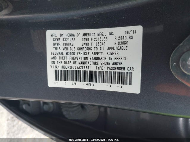 Honda ACCORD EX 2014 1HGCR2F73EA256851 Image 9