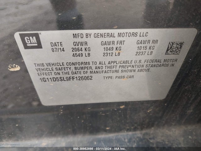 Chevrolet MALIBU 2LT 2015 1G11D5SL9FF126062 Image 9