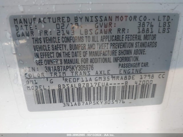 Nissan SENTRA S 2019 3N1AB7AP5KY305976 Image 9