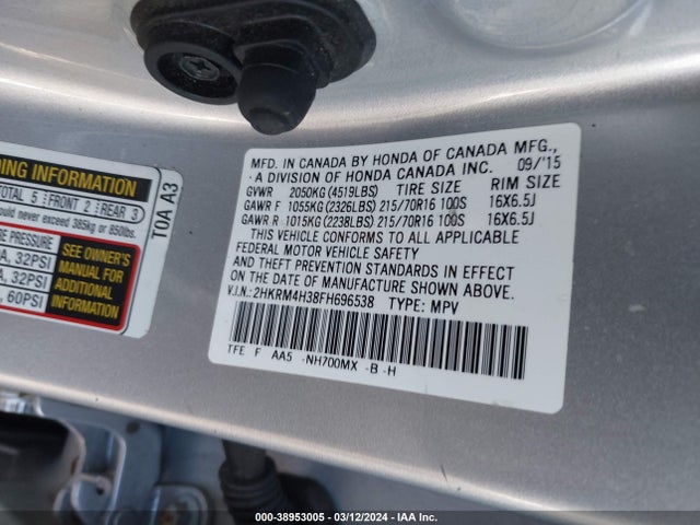 Honda CR-V LX 2015 2HKRM4H38FH696538 Image 9
