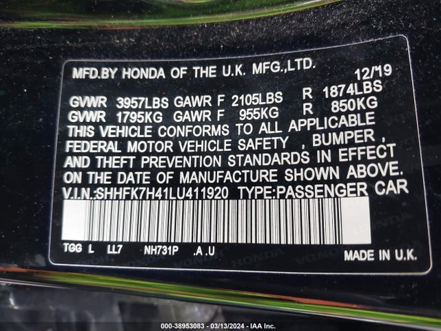 Honda Civic Sport 2020 SHHFK7H41LU411920 Image 9