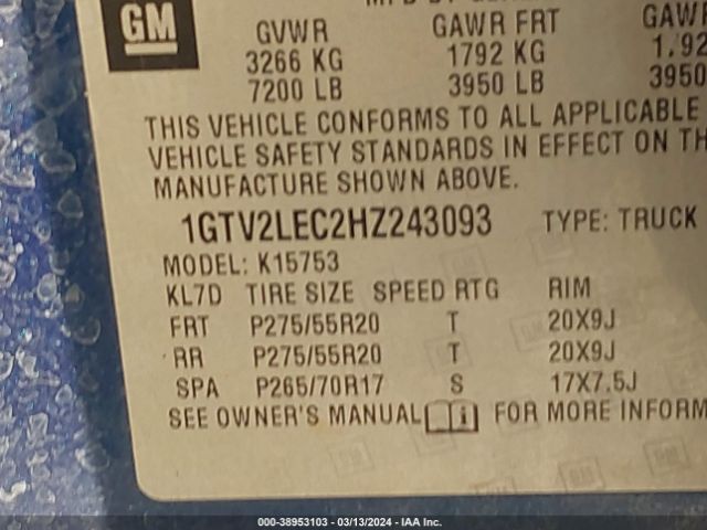 1GTV2LEC2HZ243093 GMC SIERRA 1500