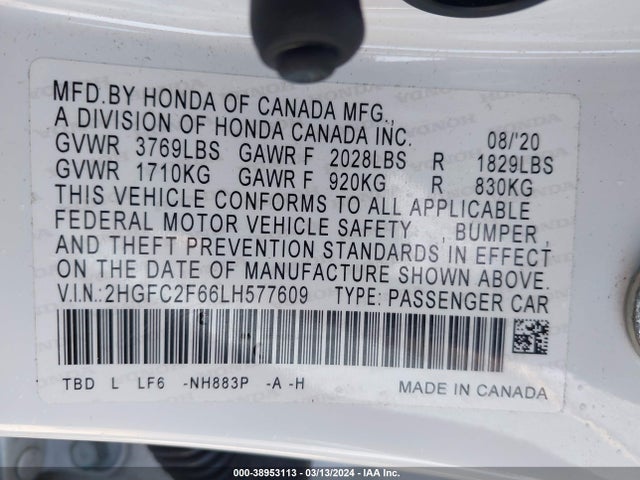 Honda Civic Lx 2020 2HGFC2F66LH577609 Image 9
