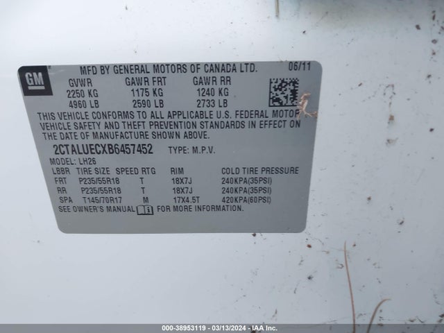 2011 GMC TERRAIN SLT-1 VIN: 2CTALUECXB6457452