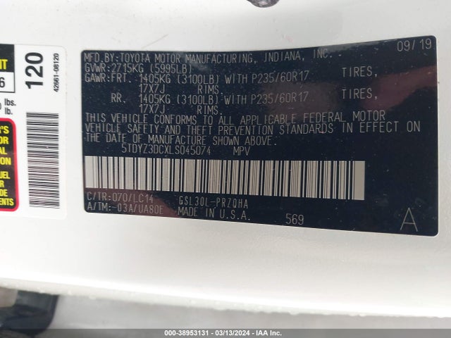 Toyota SIENNA XLE 2020 5TDYZ3DCXLS045074 Image 9