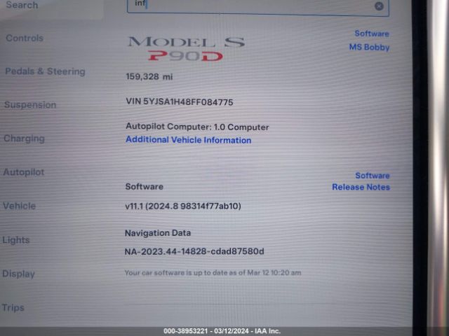 5YJSA1H48FF084775 Tesla Model S 85d/p85d