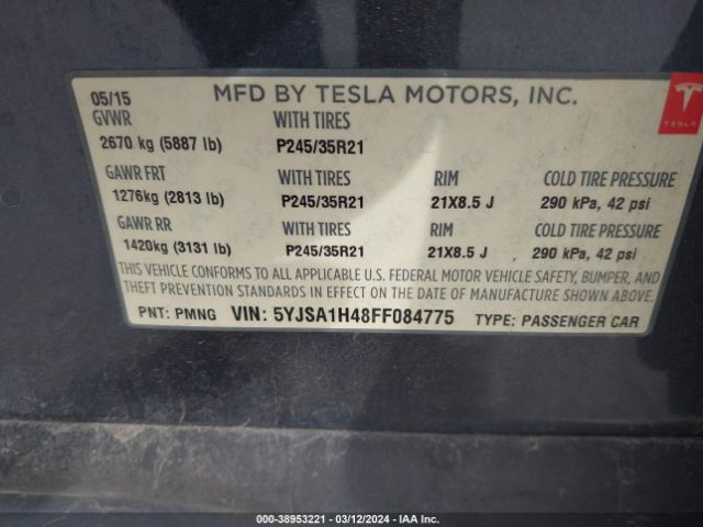 5YJSA1H48FF084775 Tesla Model S 85d/p85d