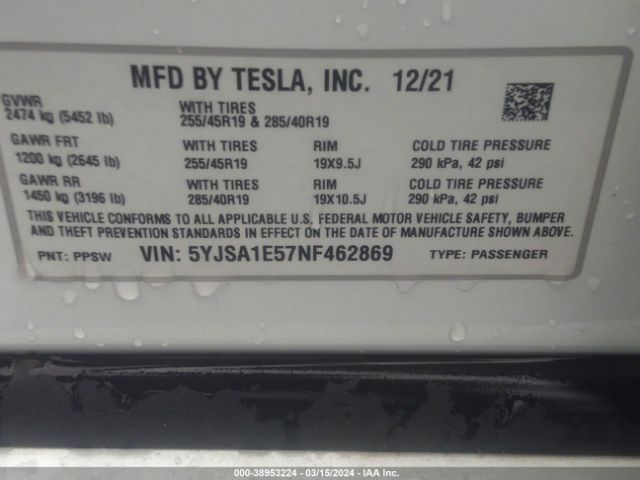 5YJSA1E57NF462869 Tesla Model S Dual Motor All-wheel Drive