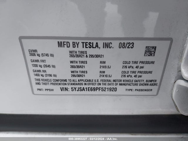2023 TESLA MODEL S 5YJSA1E69PF521920 Photo 8