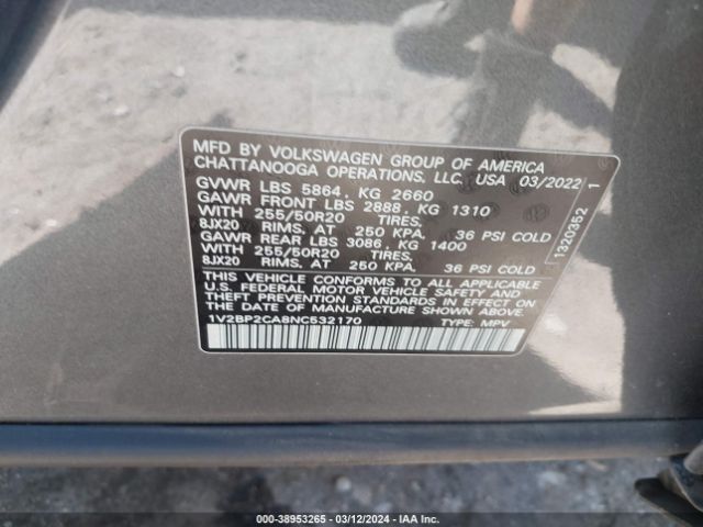 2022 VOLKSWAGEN ATLAS 1V2BP2CA8NC532170 Photo 8