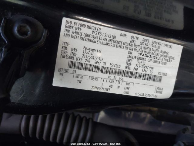 1FADP3H2XJL318833 Ford FOCUS SEL
