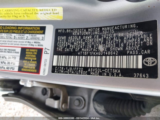 Toyota CAMRY SE 2016 4T1BF1FK4GU148642 Image 9