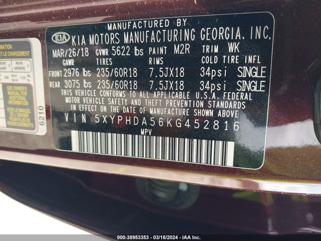KIA Sorento 3.3l Ex 2019 5XYPHDA56KG452816 Image 9