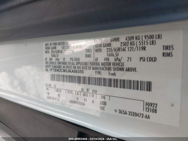 1FTBW2CM3JKA88355 Ford Transit-350