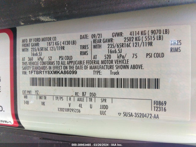 Ford Transit-250 2021 1FTBR1Y8XMKA86099 Image 9