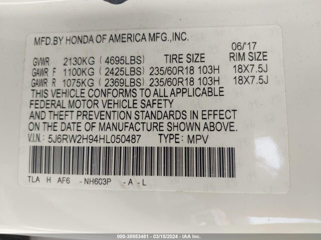 Honda Cr-v Touring 2017 5J6RW2H94HL050487 Image 9