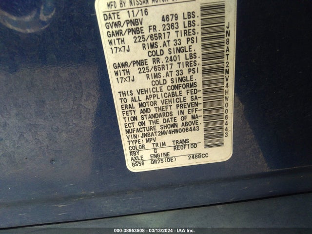 Nissan ROGUE S 2017 JN8AT2MV4HW006443 Image 9
