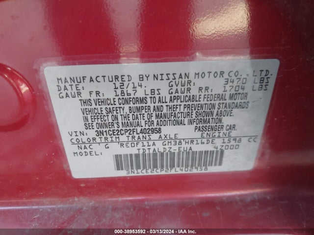 Nissan Versa Note Sv 2015 3N1CE2CP2FL402958 Image 9