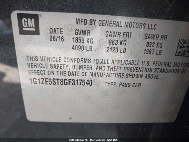Chevrolet MALIBU 1LT 2016 1G1ZE5ST8GF317540 Image 9