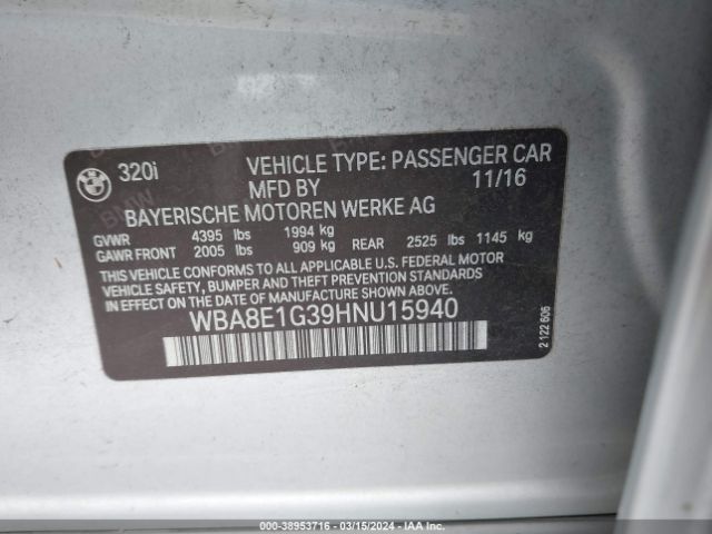 WBA8E1G39HNU15940 BMW 320i