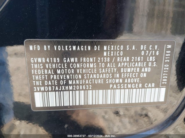 3VWDB7AJXHM208632 Volkswagen Jetta 1.4t Se