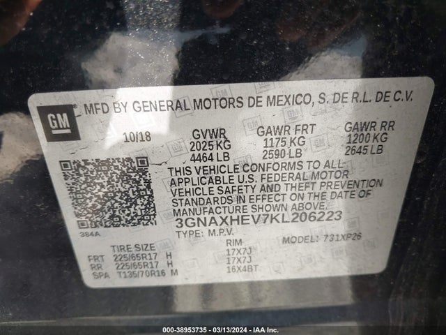 Chevrolet EQUINOX LS 2019 3GNAXHEV7KL206223 Image 9