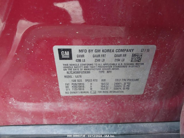Chevrolet Trax 1ls 2015 KL7CJKSB6FB256366 Image 9