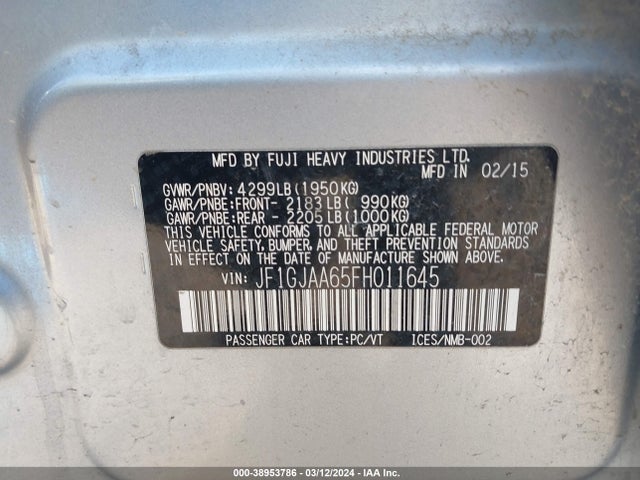 JF1GJAA65FH011645 Subaru Impreza 2.0i