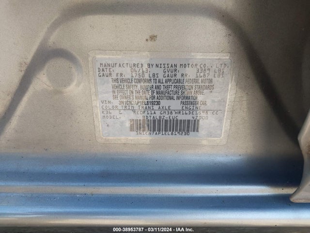 Nissan Versa 1.6 Sv 2014 3N1CN7AP1EL819230 Image 9