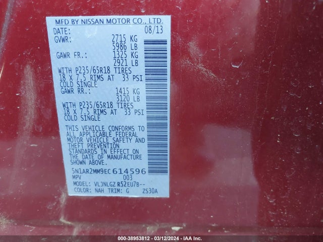 Nissan Pathfinder Sl 2014 5N1AR2MM9EC614596 Image 9