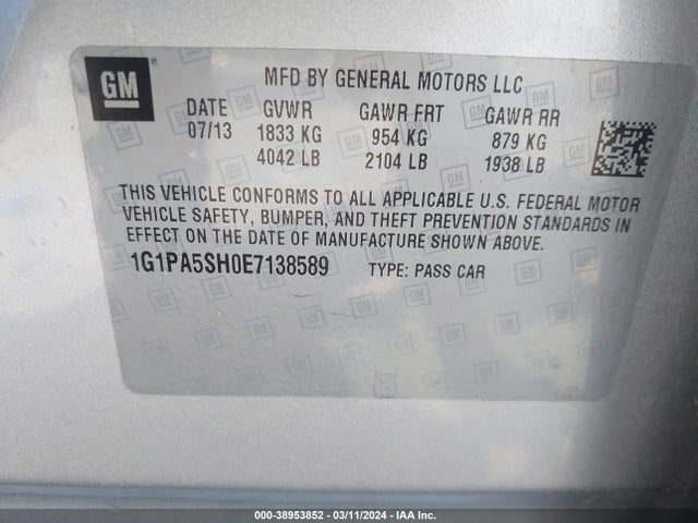 Chevrolet Cruze Ls Auto 2014 1G1PA5SH0E7138589 Image 9